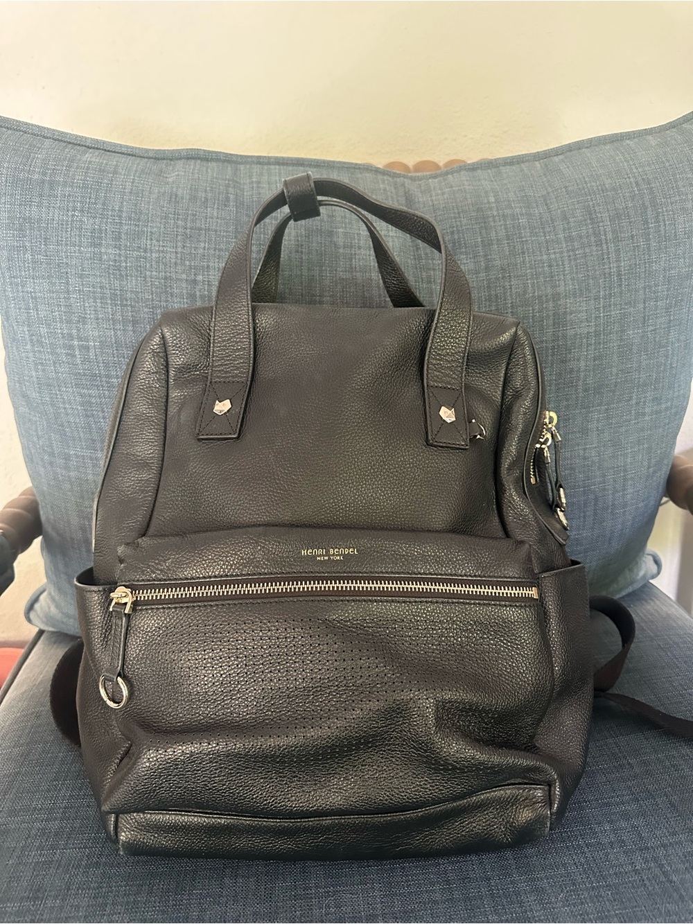 henri bendel Black Pebbled Leather Backpack